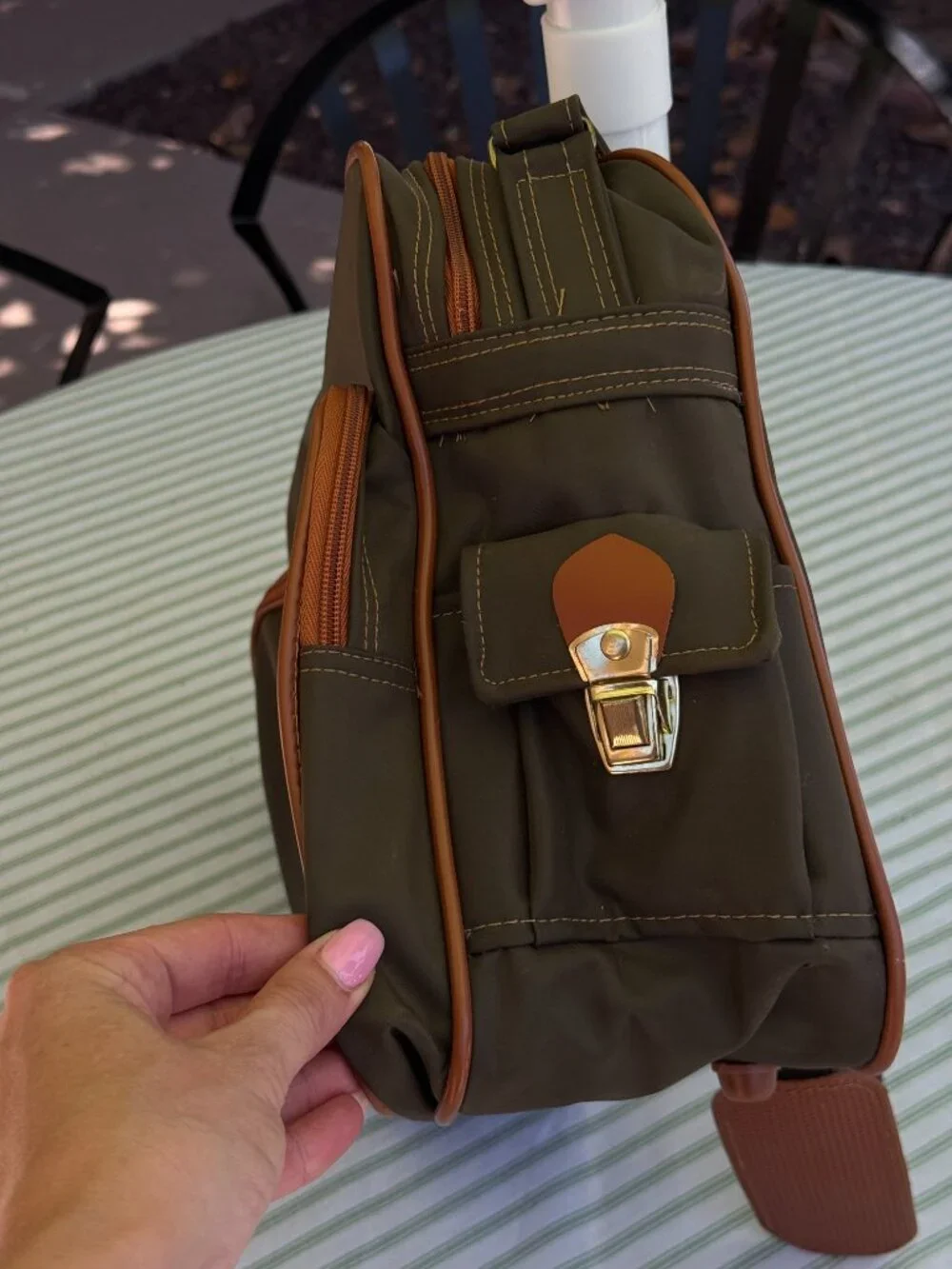 Vintage Mr. Roberts Retro Green + Red Stripe Travel Bag